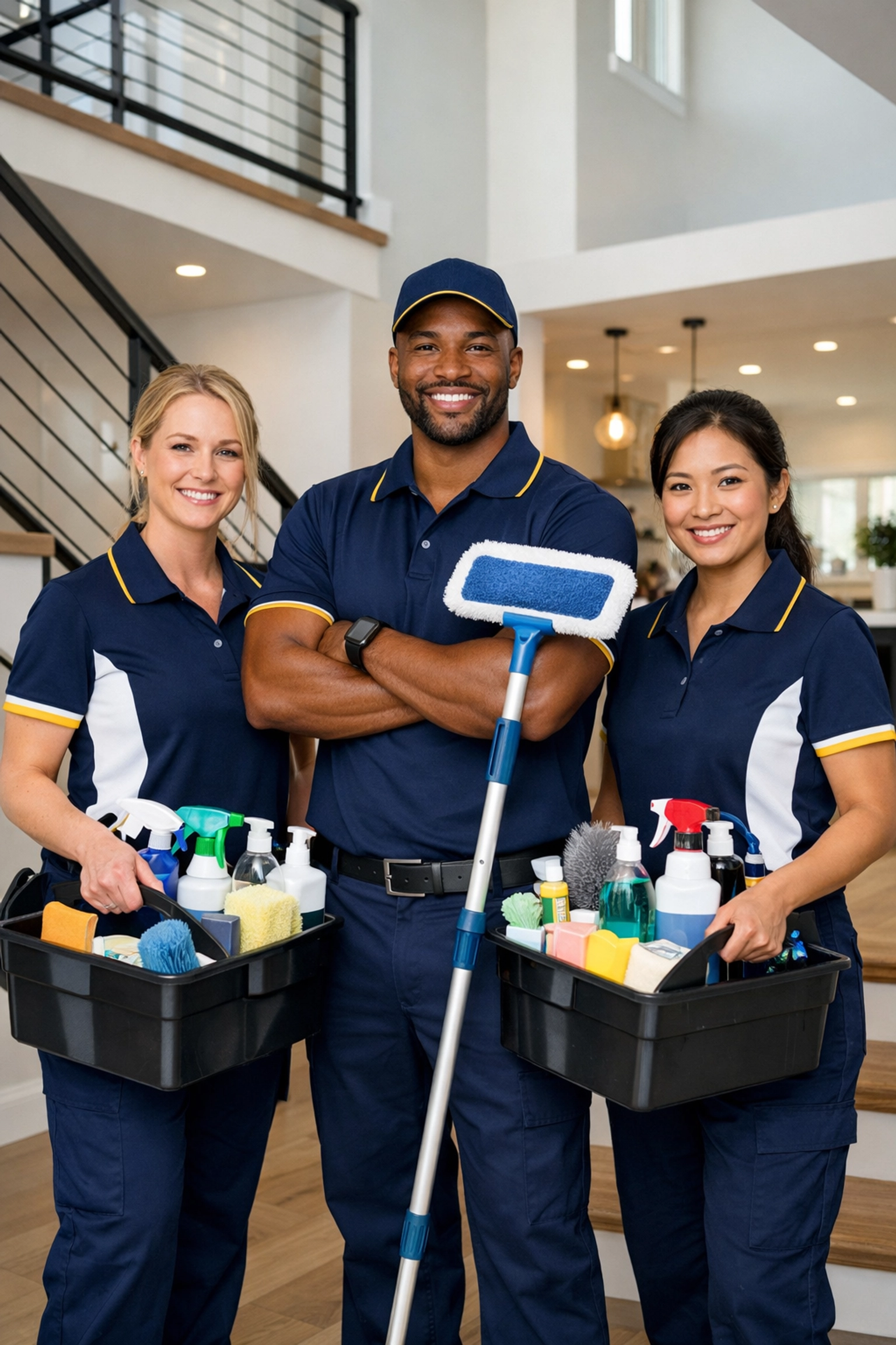 Professional cleaning team from The Cleaning Ninjas Inc ready for a project in Leominster, Massachusetts.