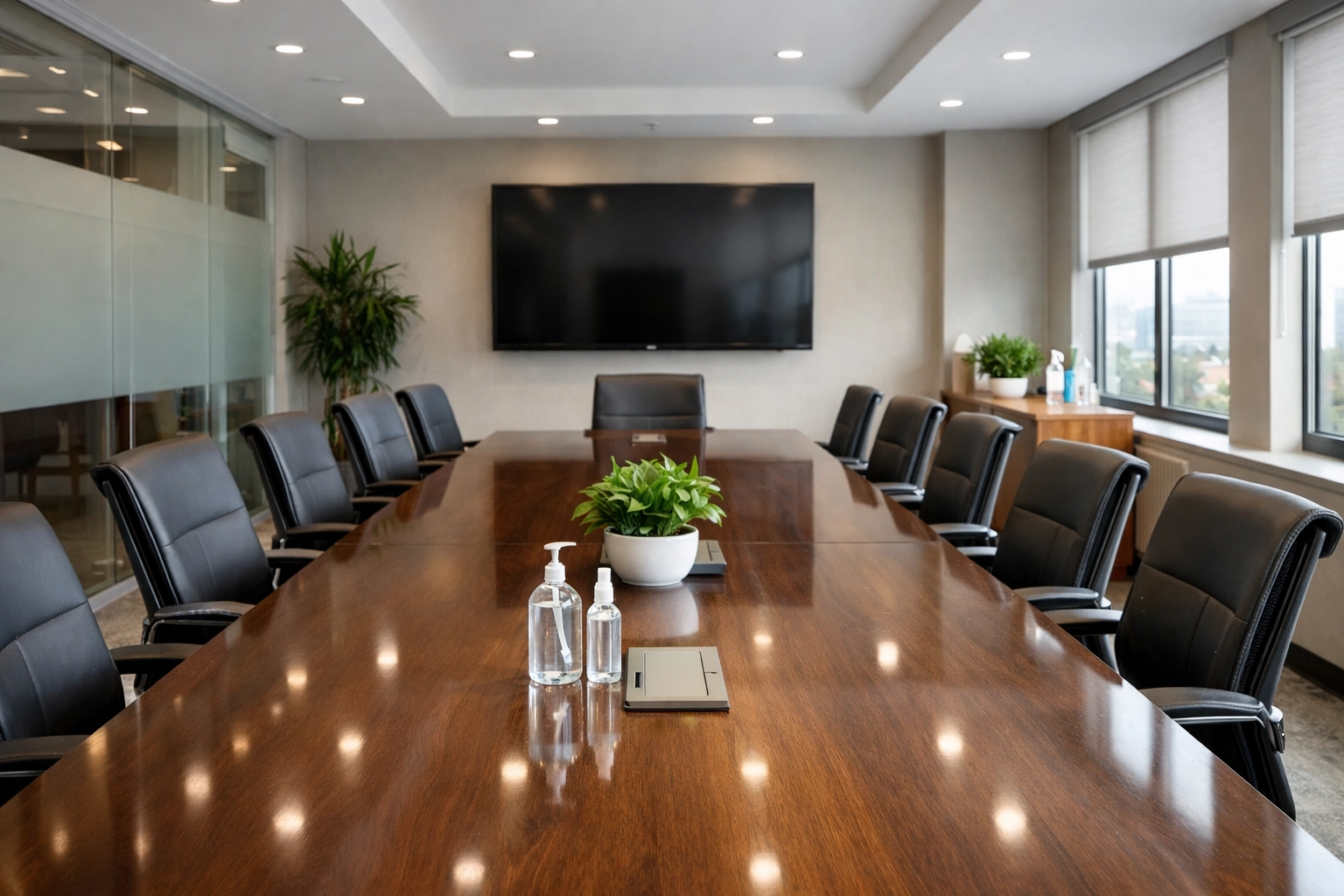 A polished and sanitized conference room, demonstrating professional commercial cleaning in Worcester MA.