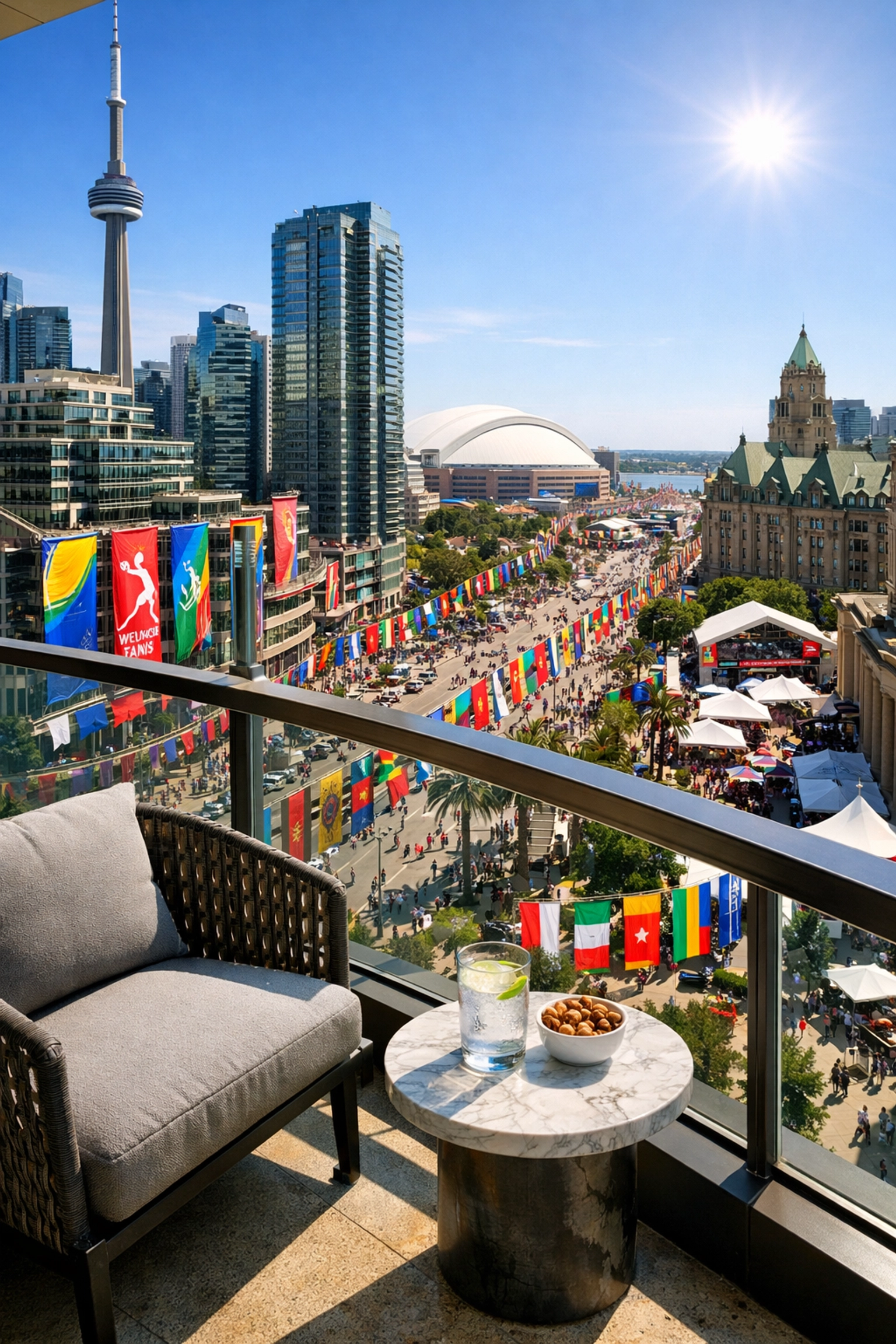 Super Bowl Branding Secrets Revealed: What Experts Don’t Want You to Know About Corporate Presence Vibrant Super Bowl host city view from a luxury hotel balcony used for corporate brand engagement.