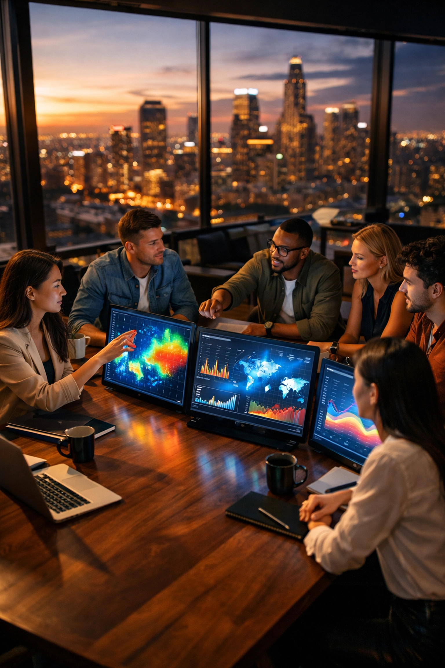 Digital marketing professionals in a modern office strategizing athlete branding and NIL legacy growth.