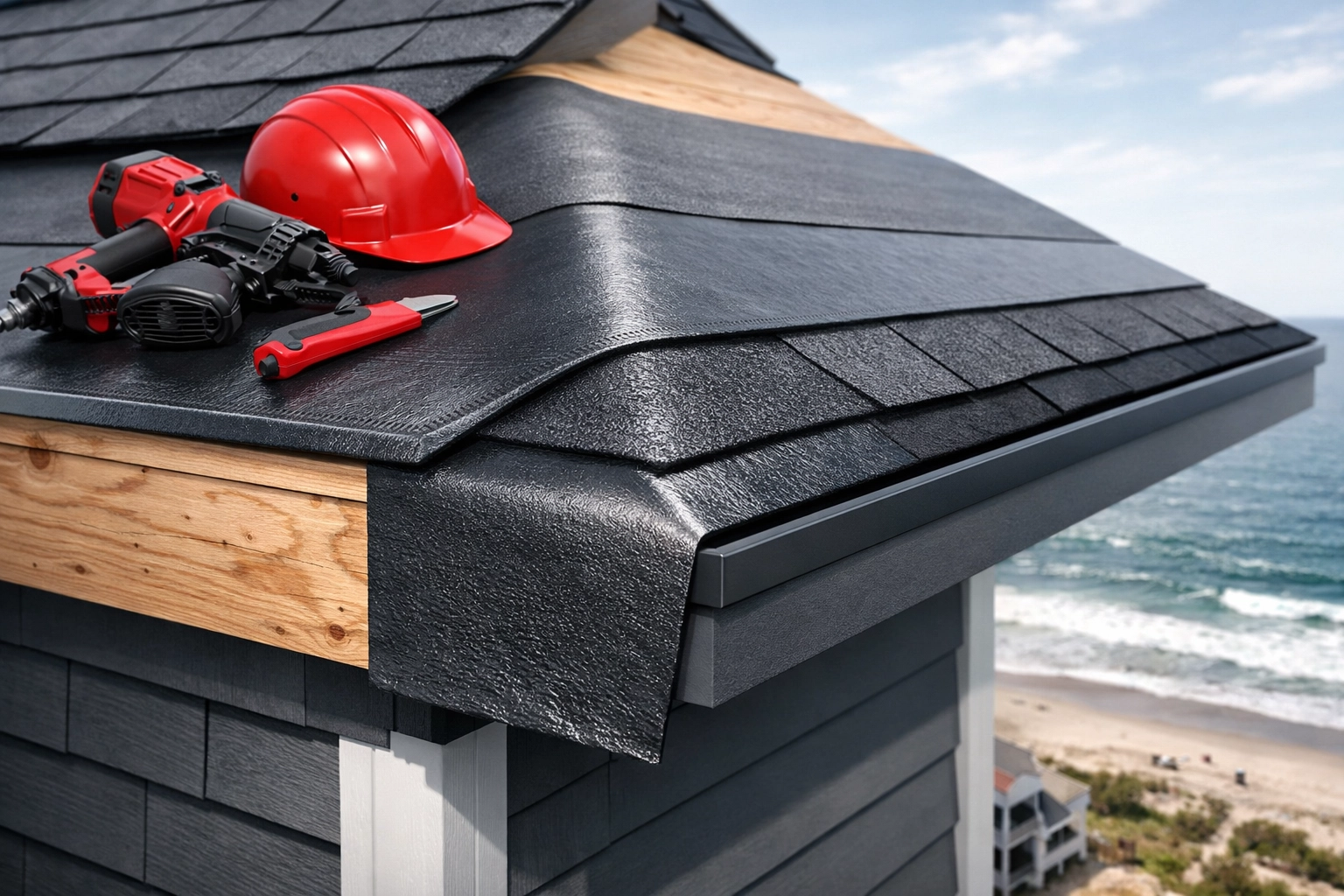 Professional roof installation in Ocean City showing mandatory Ice and Water shield for coastal storm protection.
