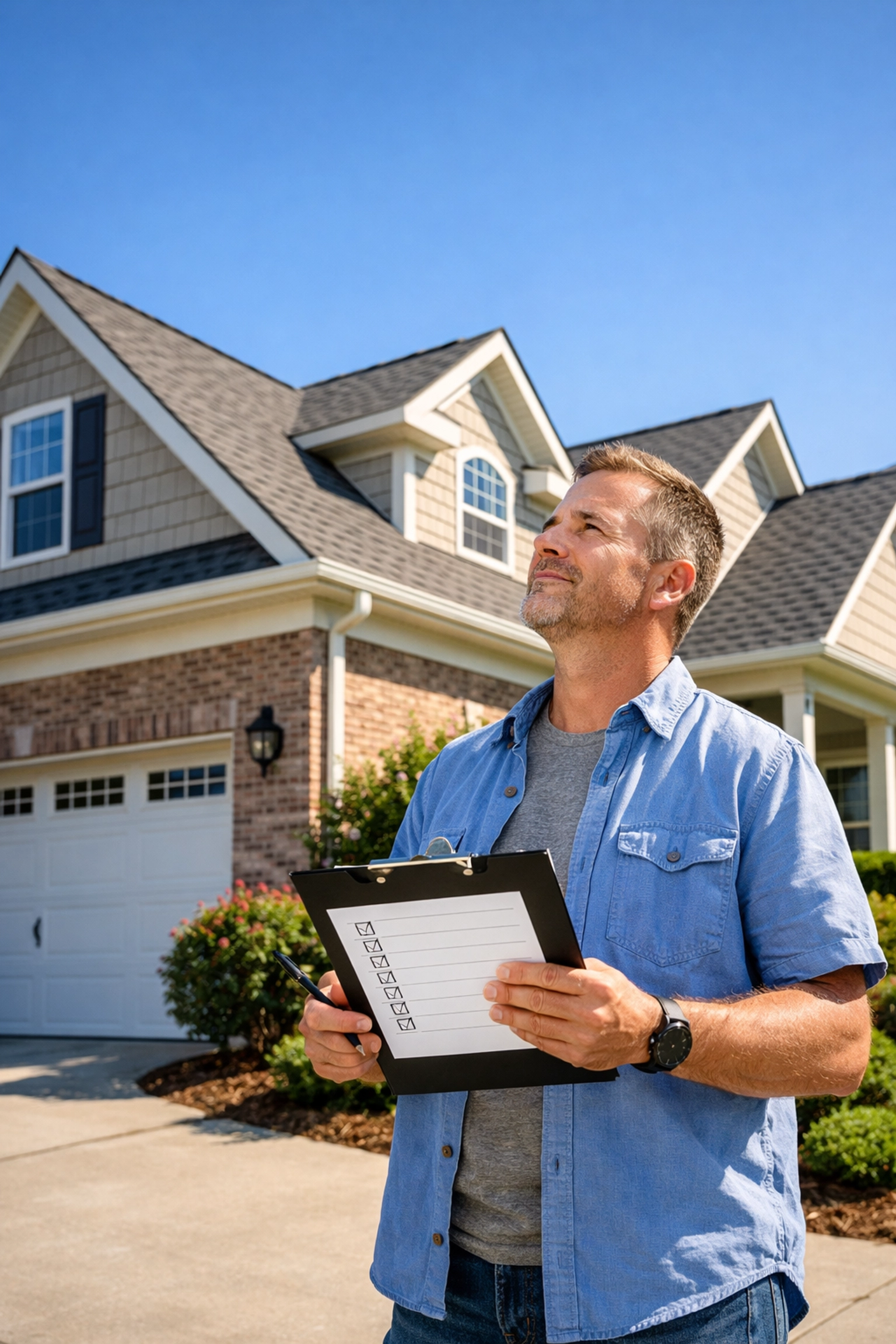Charlotte homeowner reviewing roof installation checklist before residential roofing project