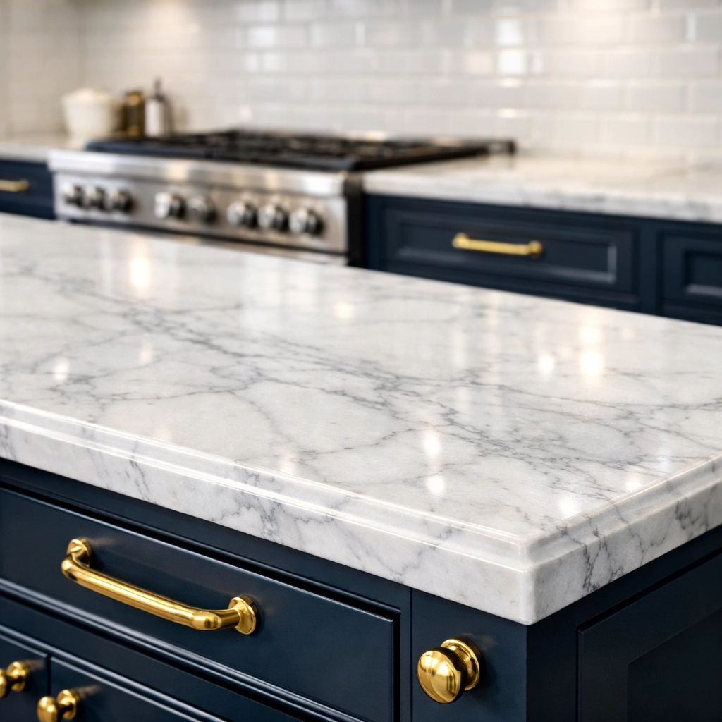 Spotless gourmet kitchen with marble countertops following a deep house cleaning in Ashburnham MA.