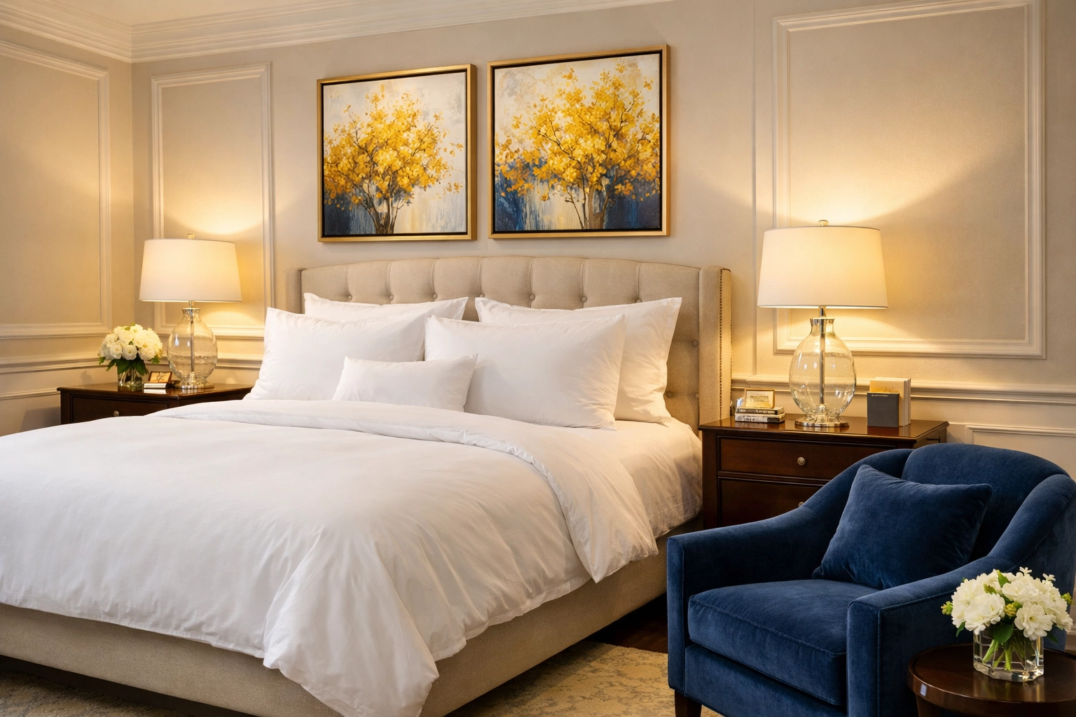 Allergen-free master bedroom in Westborough with clean linens and professionally refreshed upholstery.