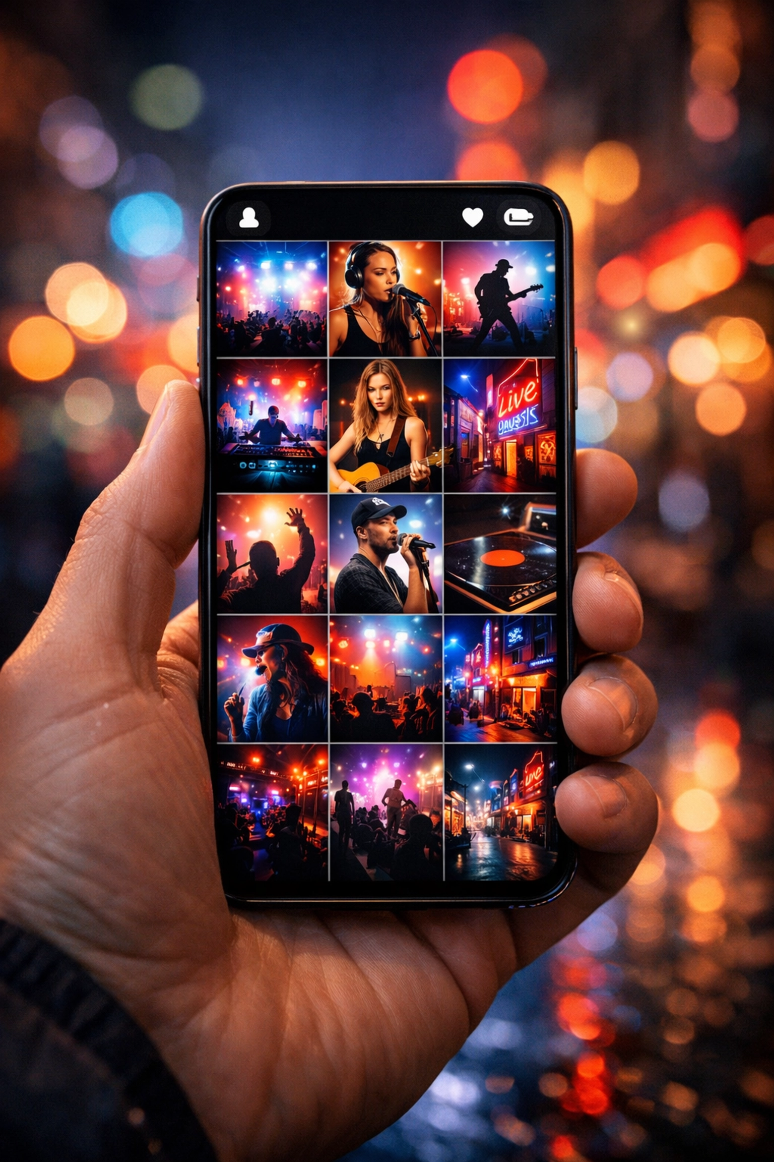 A smartphone displaying an engaging social media profile for a virtual artist's innovative marketing strategy.