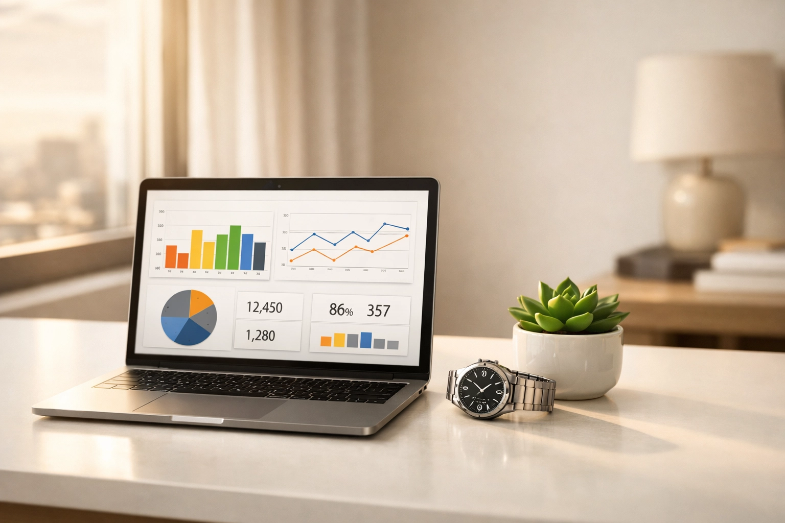 Laptop displaying real-time financial reporting dashboard for small business growth and accuracy.