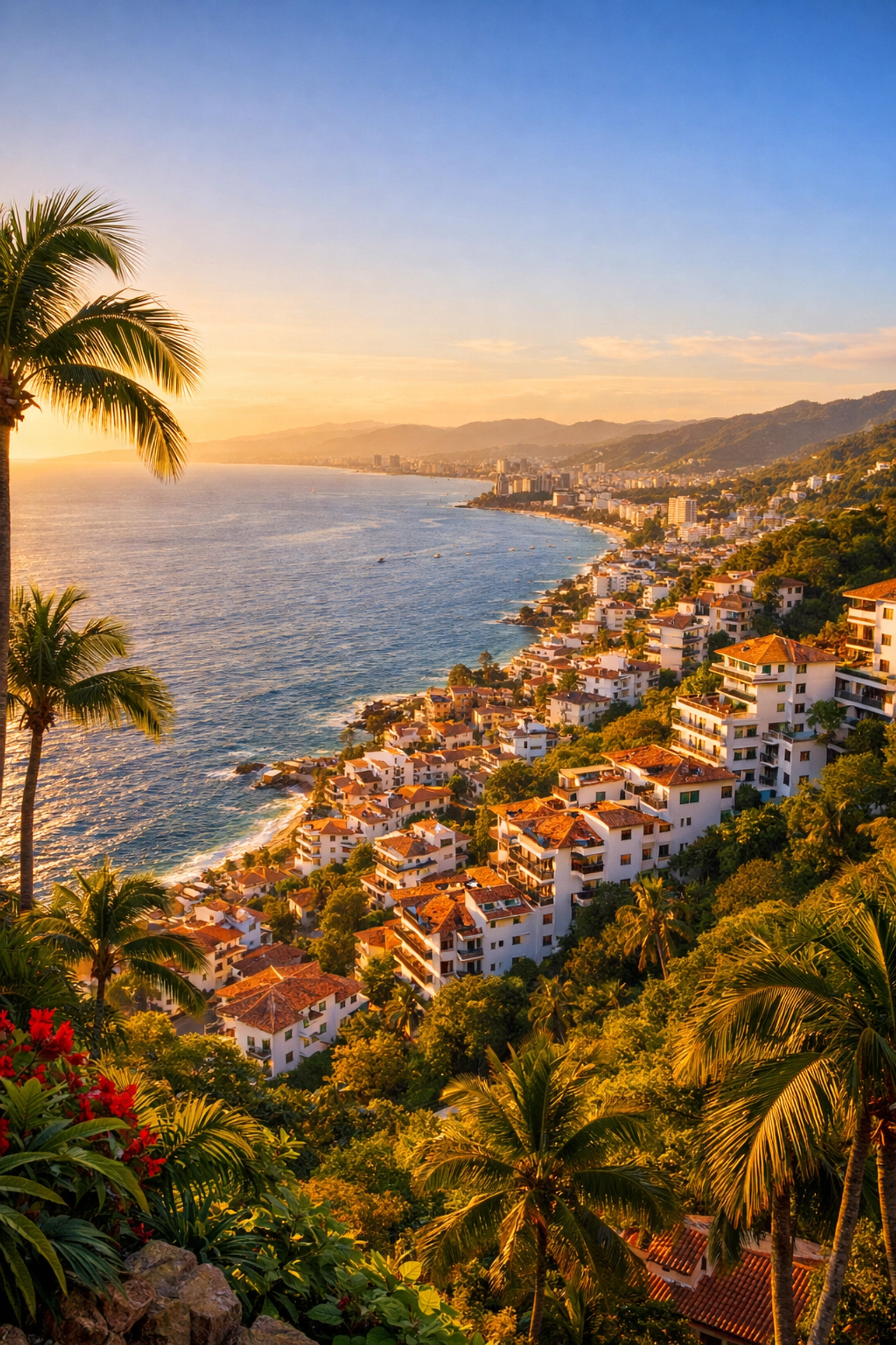 Amapas hillside condos overlooking Puerto Vallarta coastline and Pacific Ocean