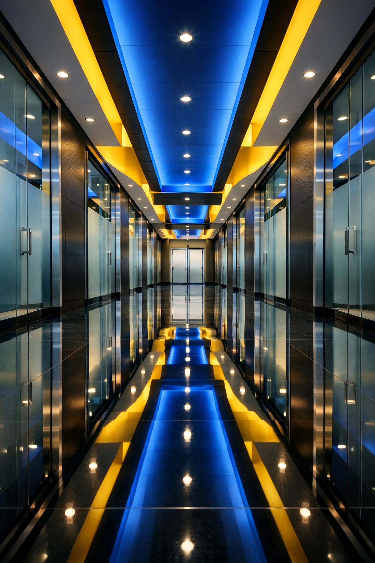 Shining high-gloss office floors in a modern Southborough building following professional janitorial care.