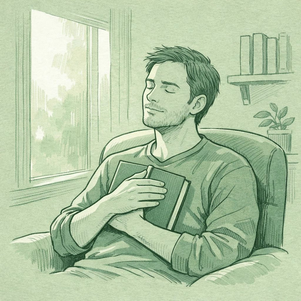 Reader experiencing literary gay fiction with emotional depth and introspective connection