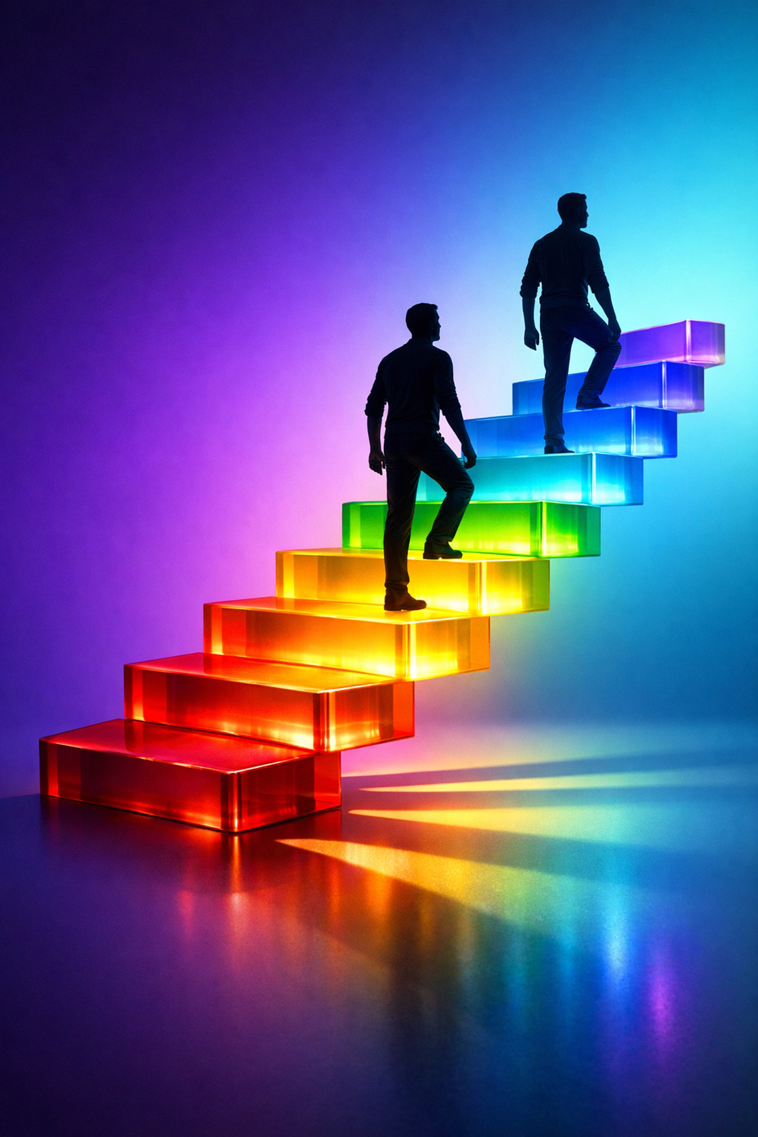 LGBTQ+ professionals climbing career ladder symbolizing workplace advancement and success