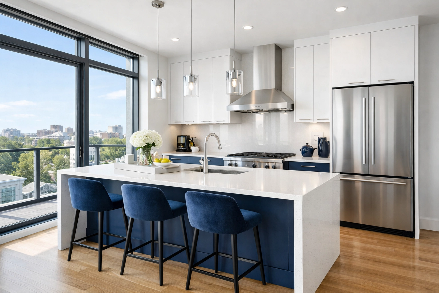 Pristine Cambridge kitchen with polished surfaces after professional post-construction cleaning for real estate sales.