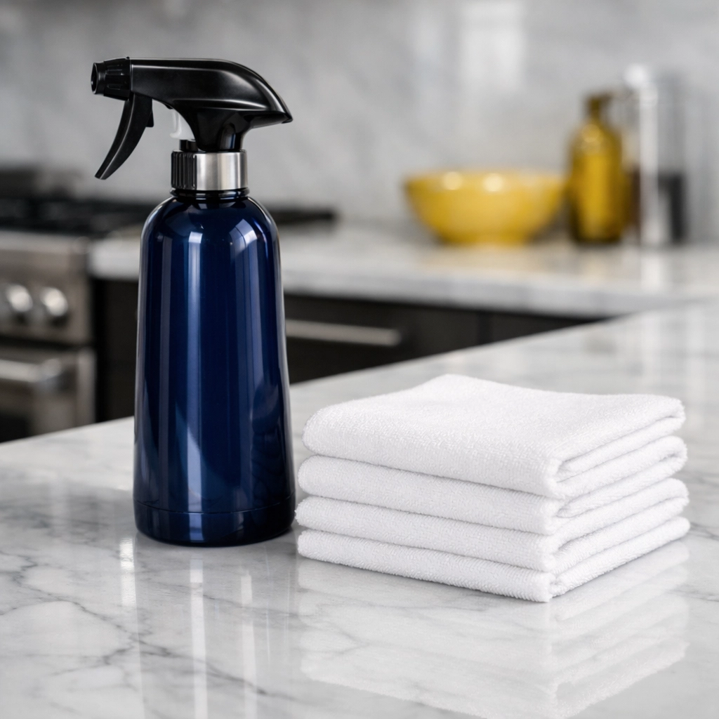 Spotless marble countertop highlighting high-quality house cleaning in Franklin.