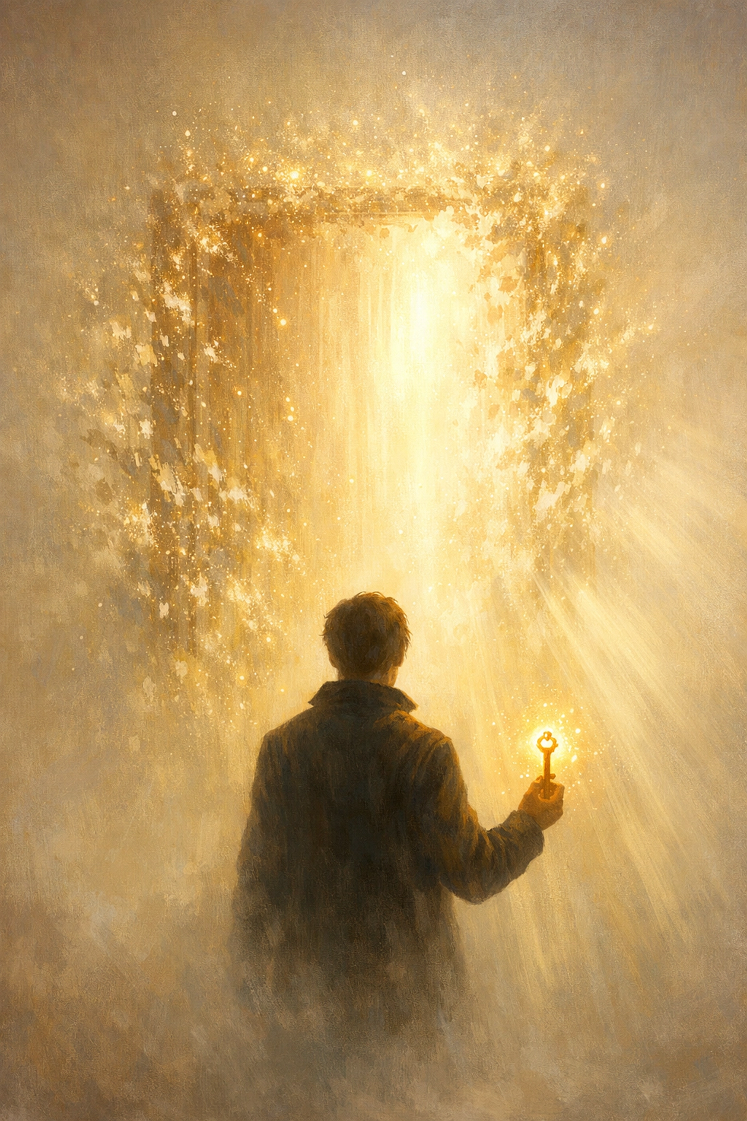 Marcus standing before dissolving doorway as divine light pours through
