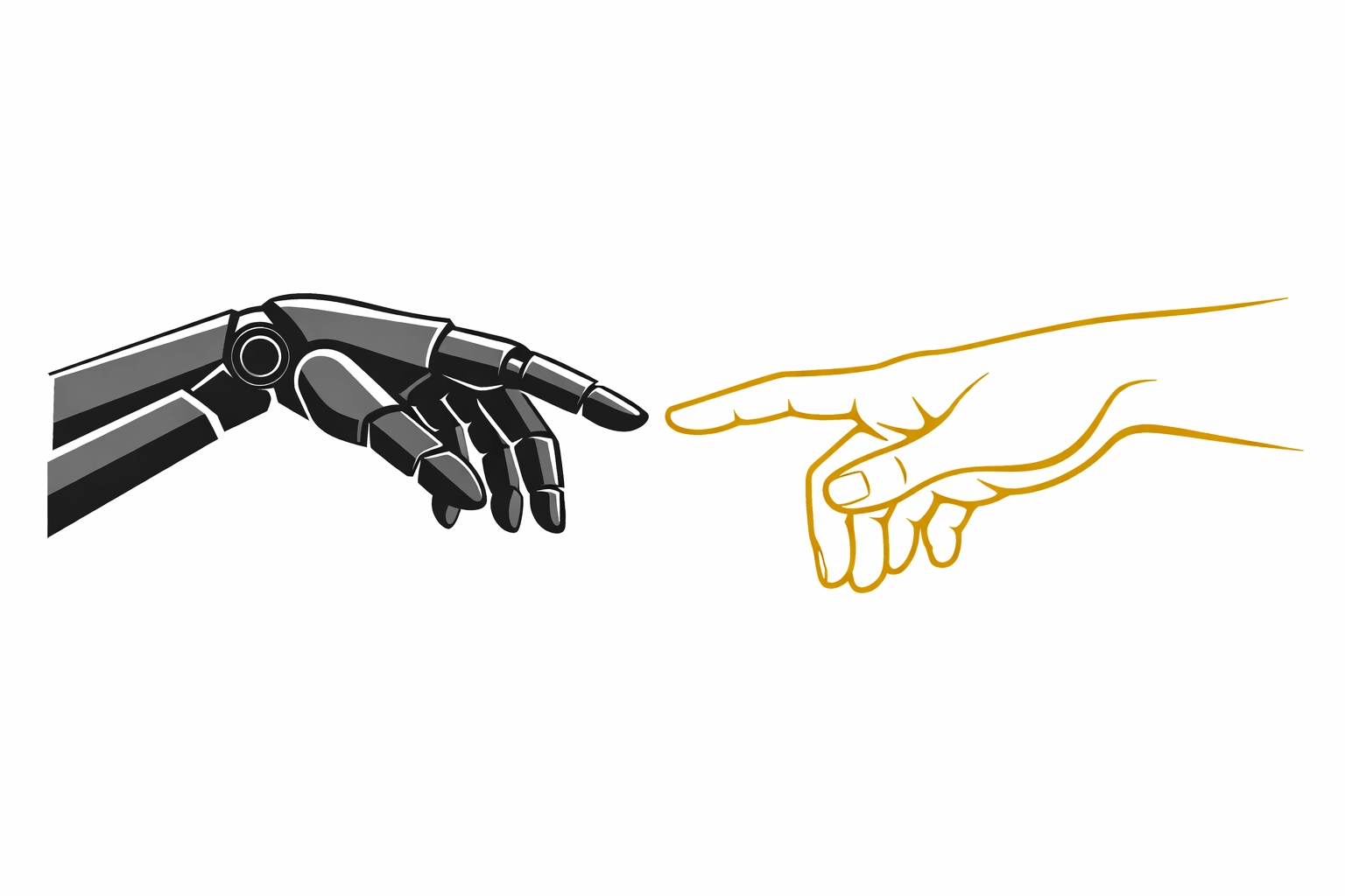 Minimalist illustration of a human hand and robotic hand connecting to represent authentic AI inbox automation.