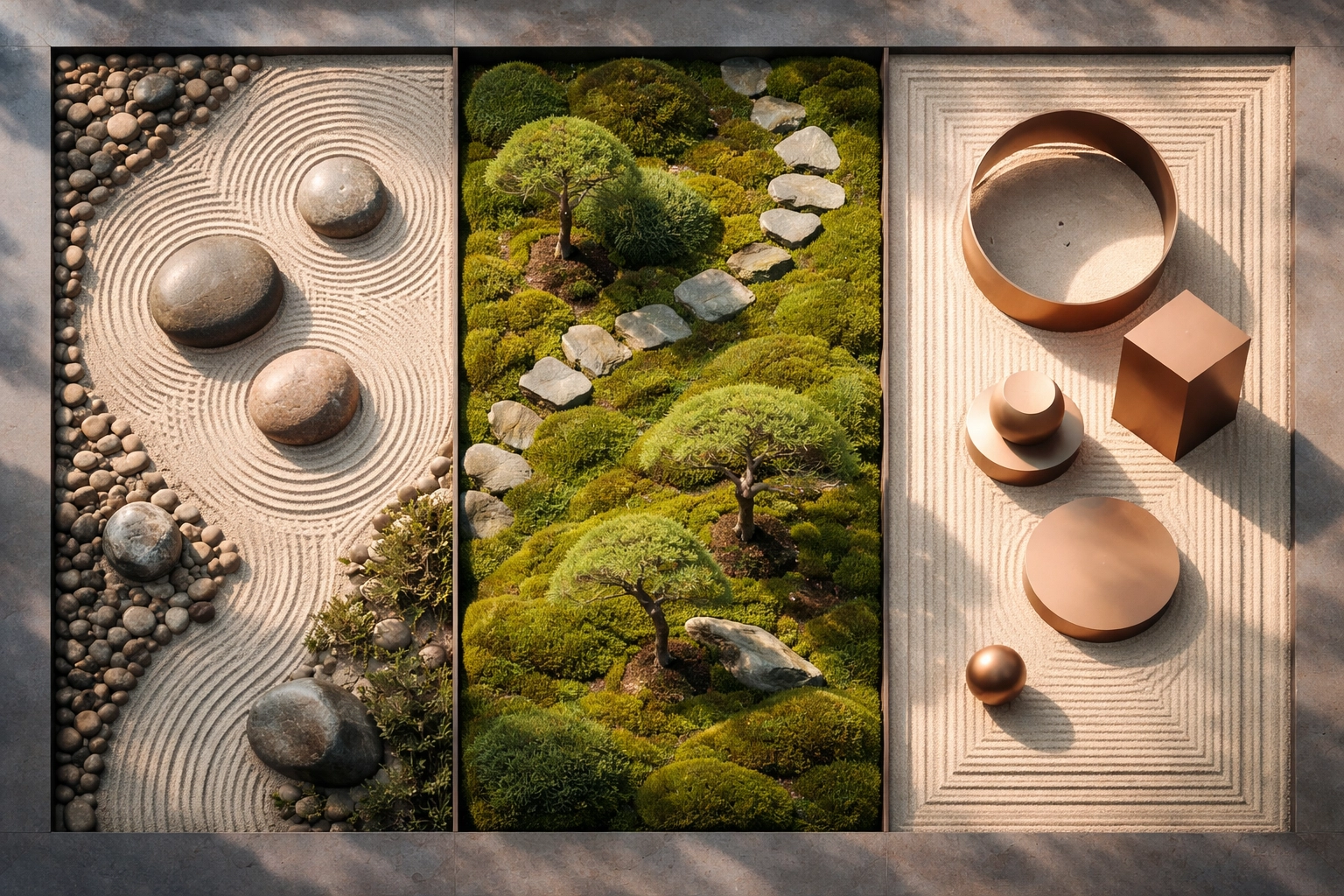 A zen garden symbolizing balanced investment portfolio diversification for long-term wealth management