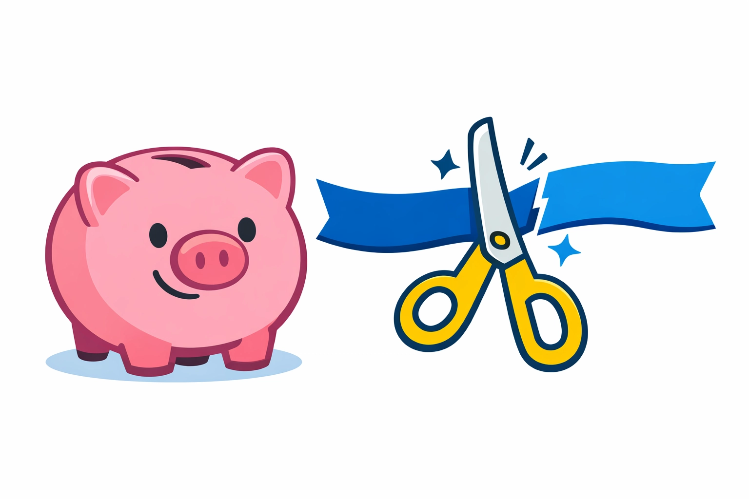 Illustration of a piggy bank and scissors highlighting net pay versus gross income for mom's budget.