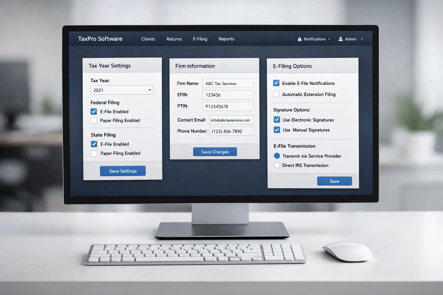 Tax software configuration interface for ERO service bureau setup