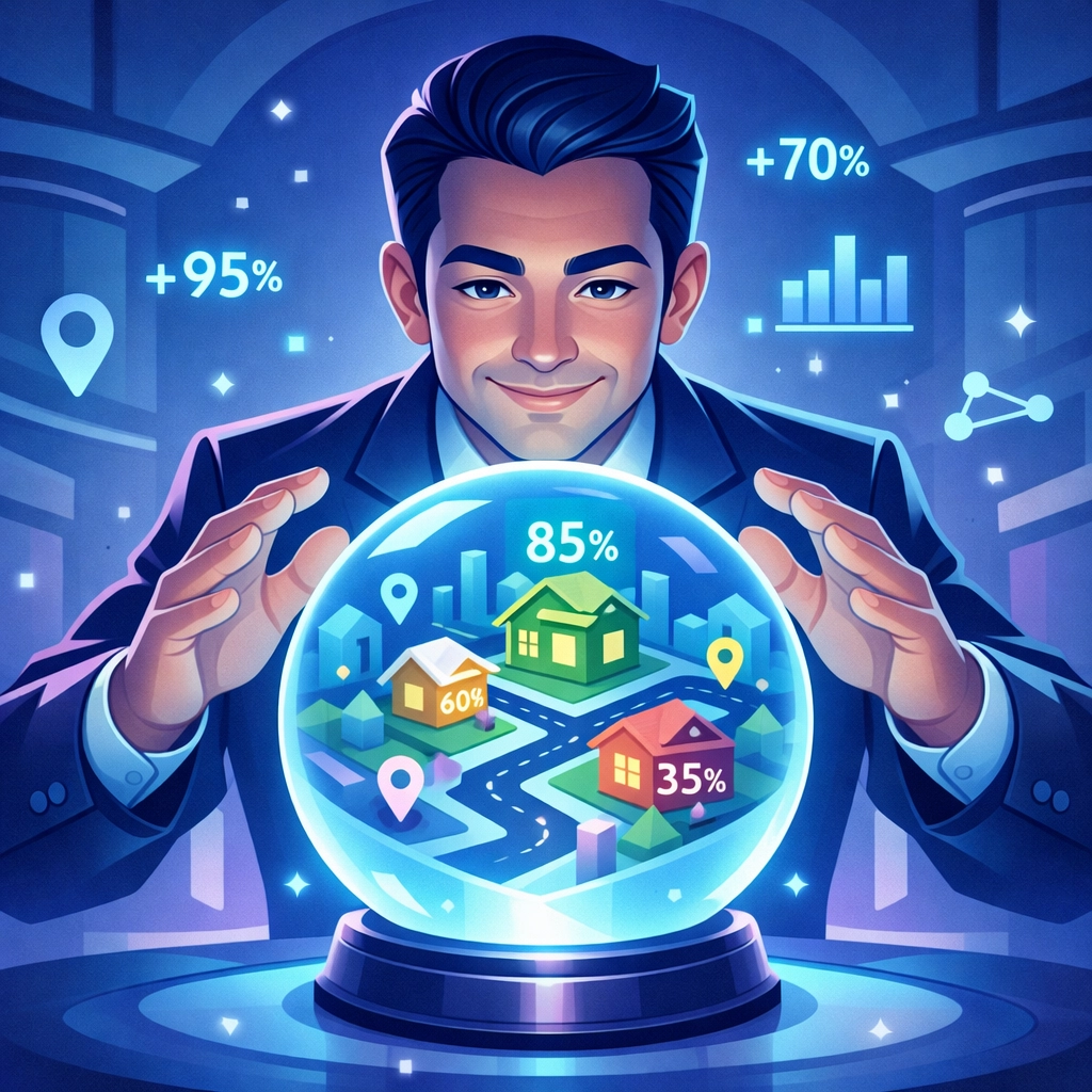 Real estate agent using predictive analytics to identify likely sellers in neighborhood