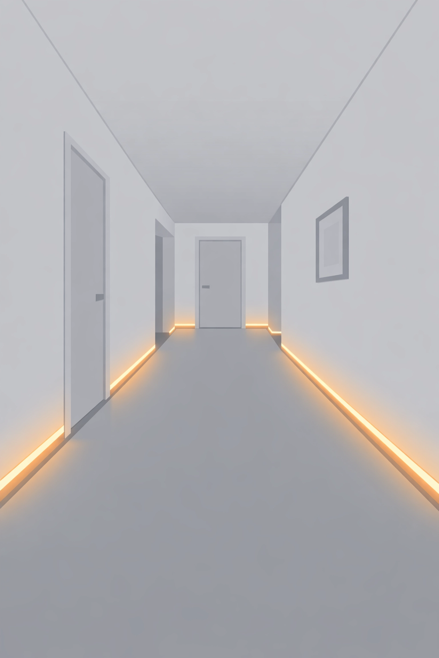 Amber motion-sensor LED lights along a hallway baseboard for safe visibility in North Vancouver homes.