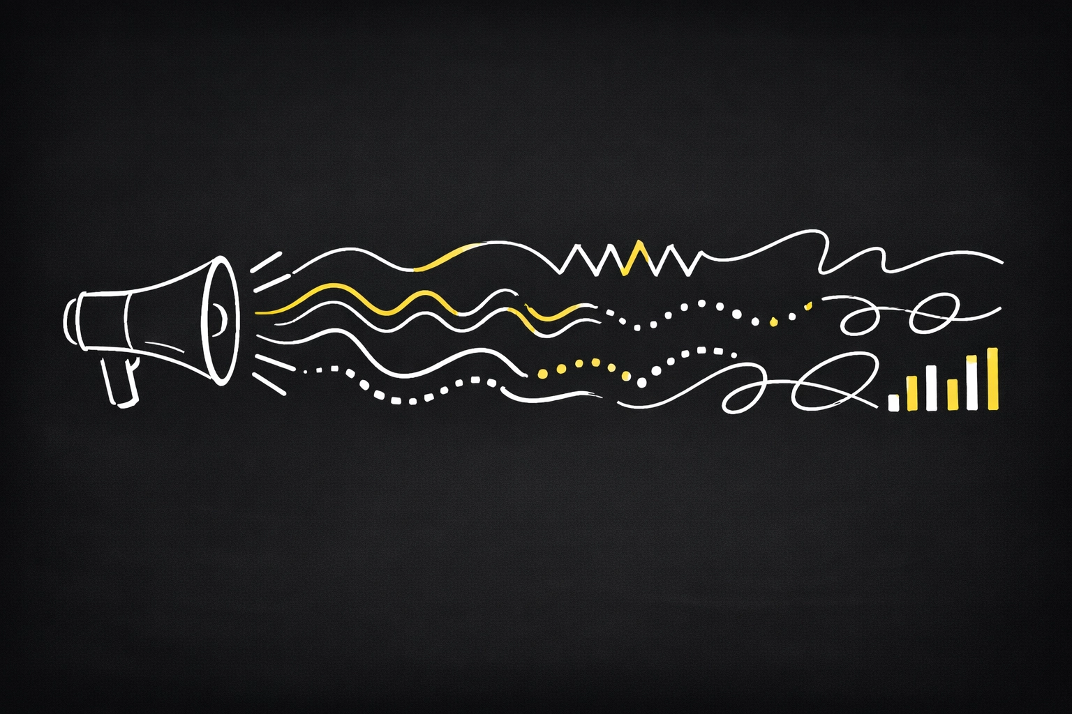 Brand voice consistency in email marketing shown through megaphone with unique sound patterns