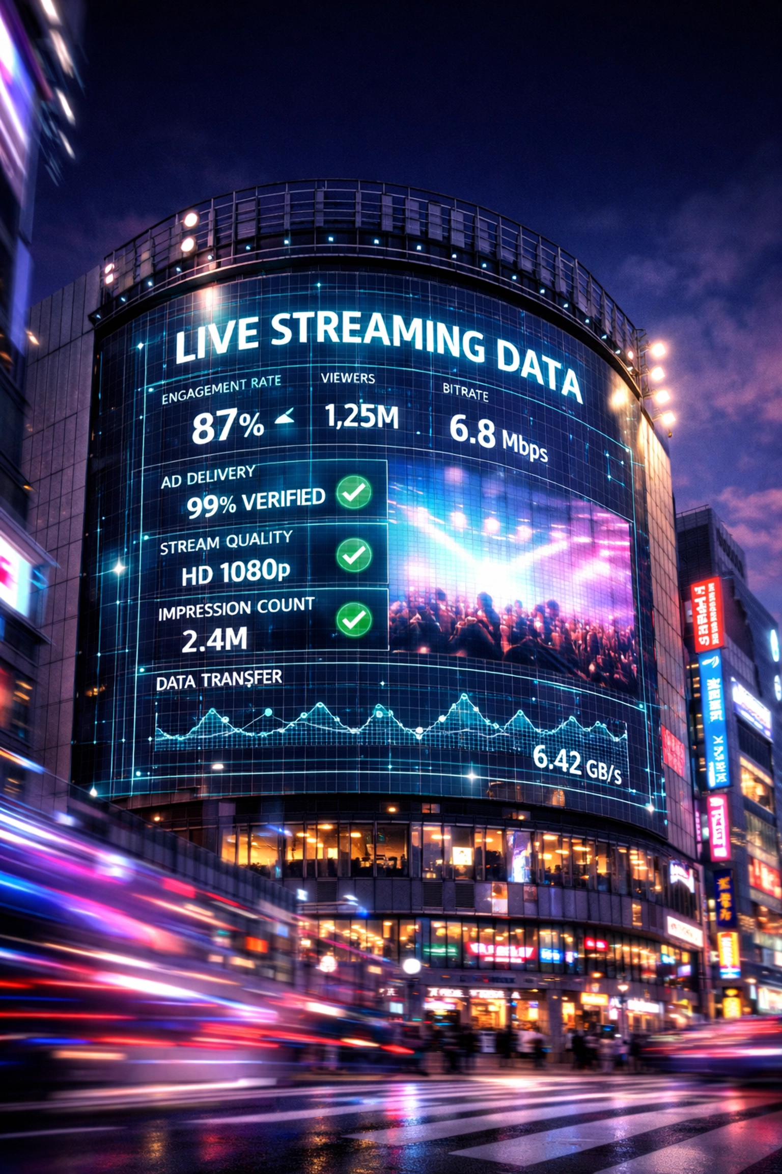 Digital billboard with an AI data overlay for independent outdoor advertising ROI verification.