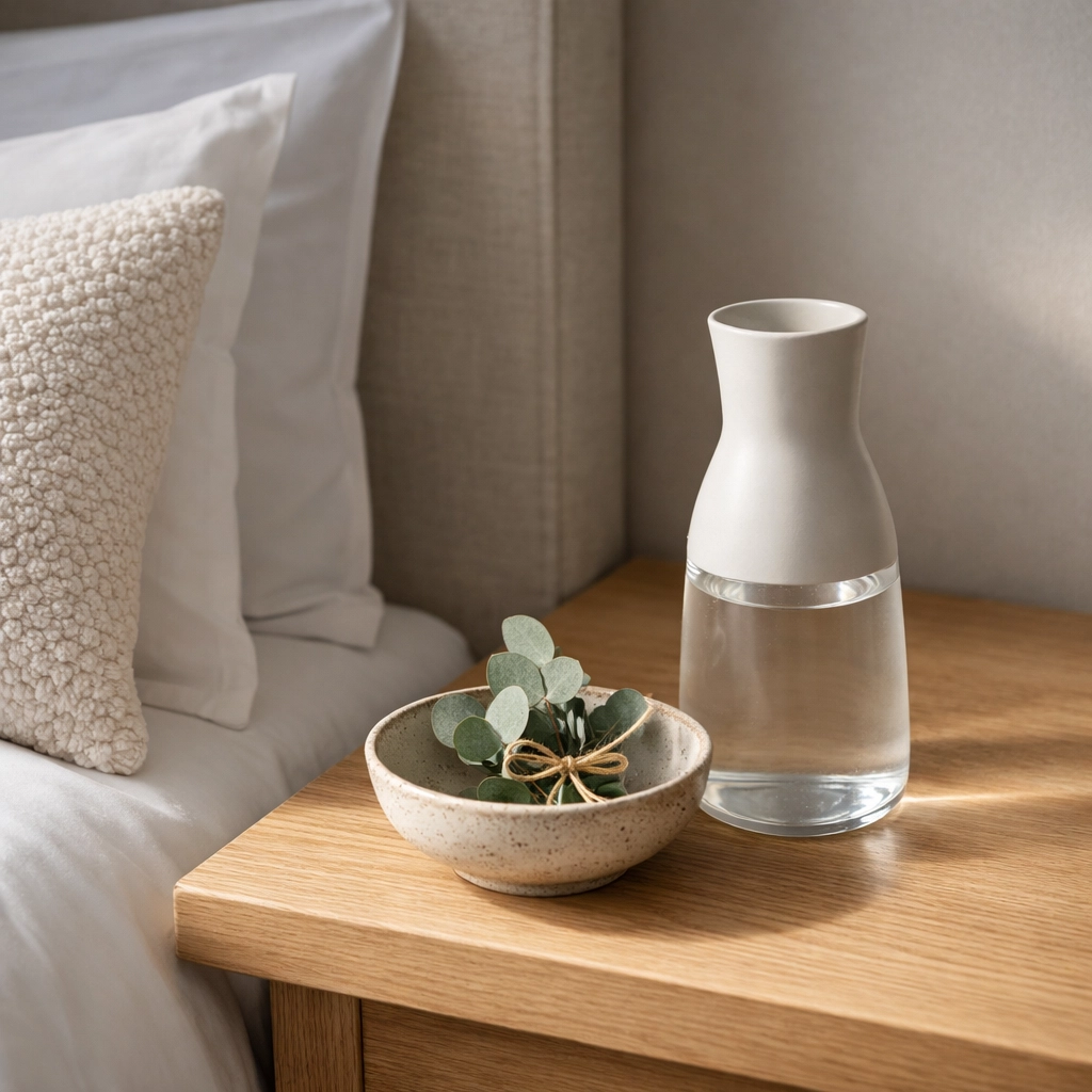 Minimalist hotel room setup showing personalized guest amenities to build loyalty and repeat bookings.