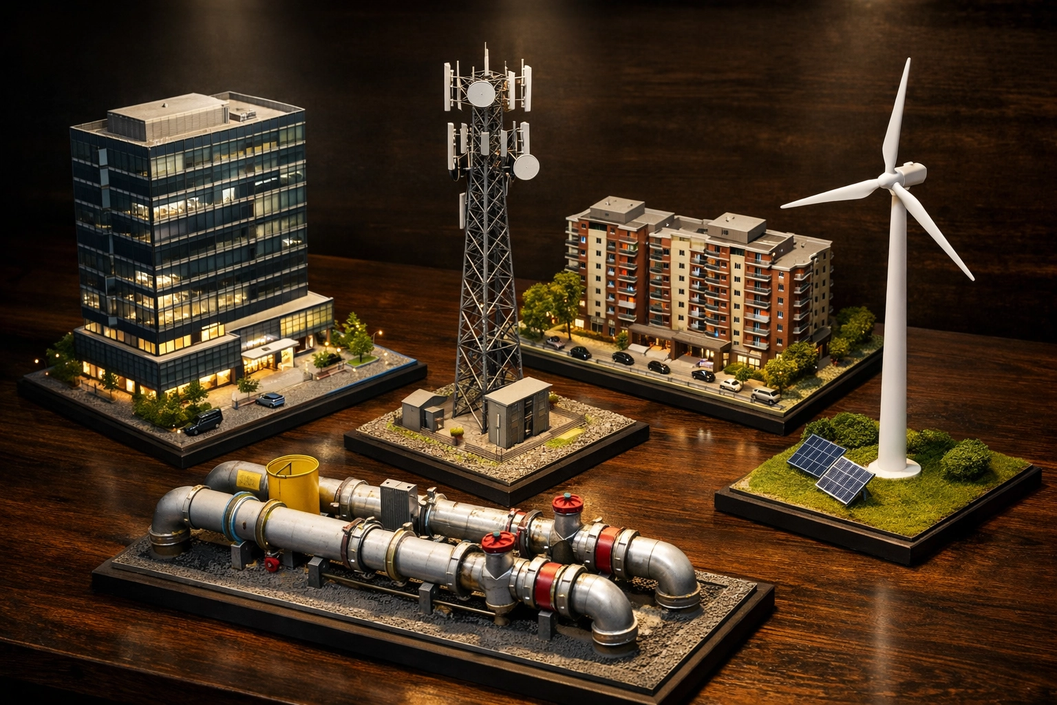 Alternative investment assets including real estate, infrastructure, and private equity