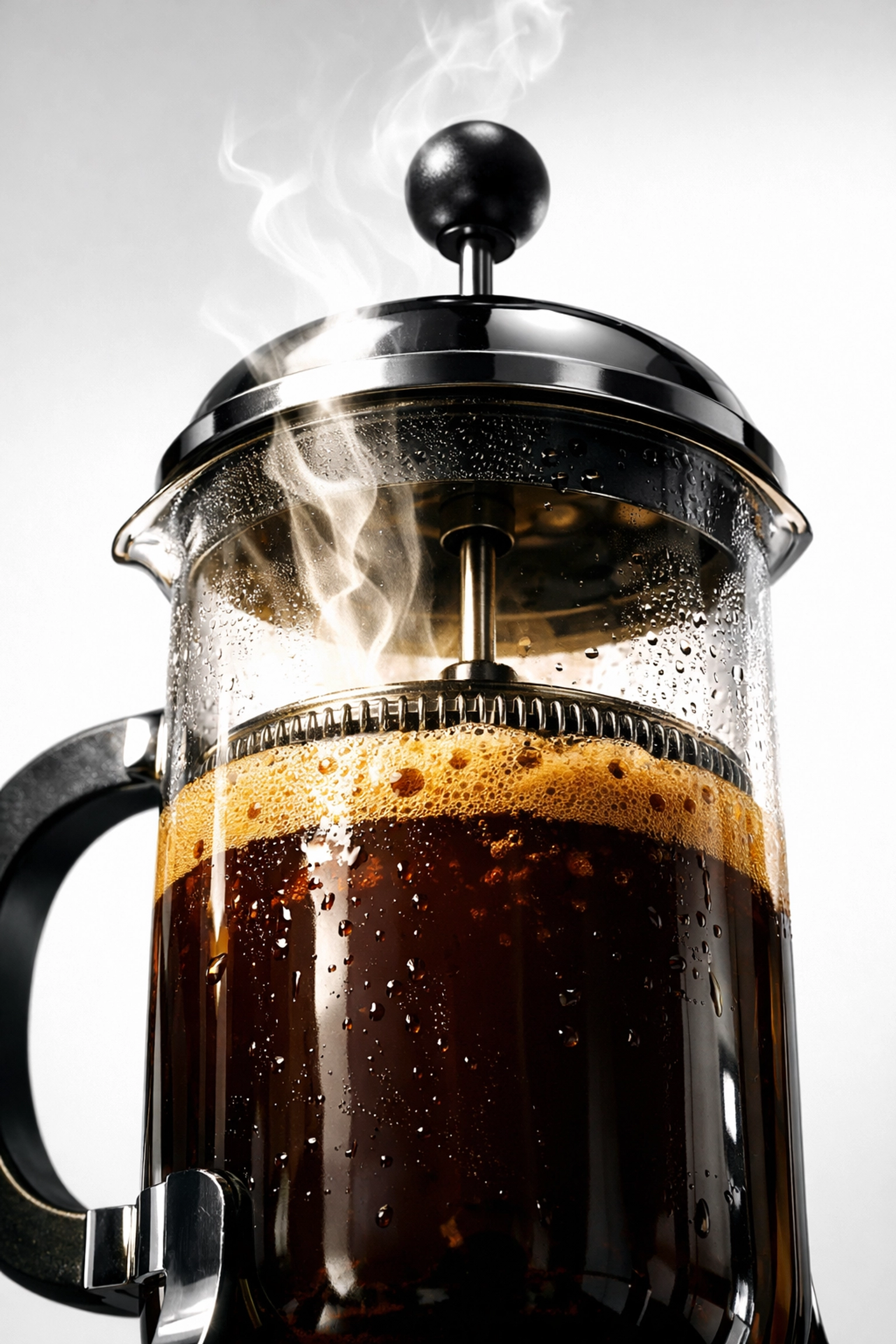 French press brewing fresh coffee at home