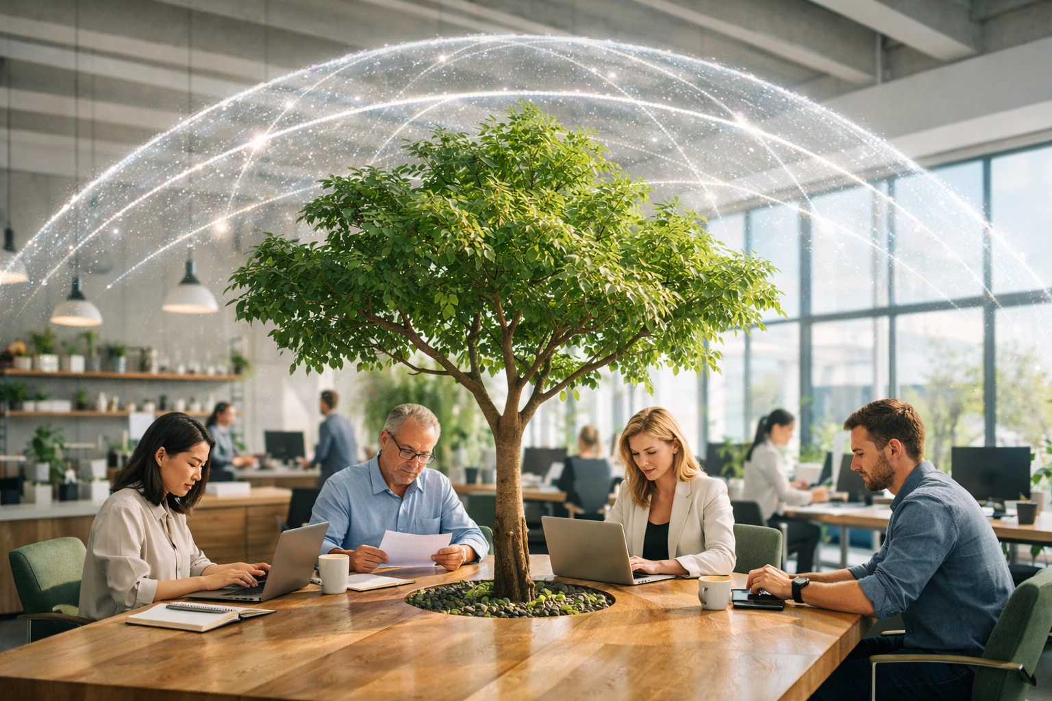 A modern business office protected by proactive managed IT services and network security monitoring.