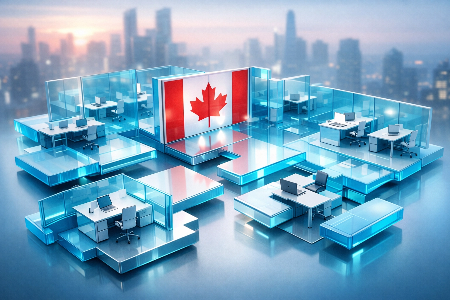 Modern office layout expanding to illustrate seamless business scaling with cloud PBX Canada services.