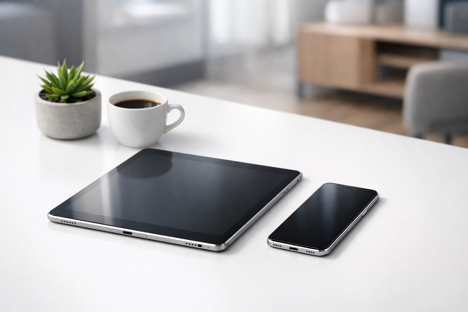 Digital tax document intake on tablet and smartphone in a modern, paperless ERO office environment.