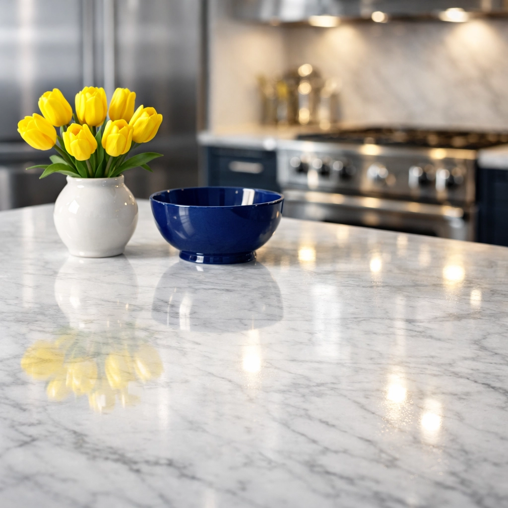 Sparkling clean marble kitchen island following a professional deep cleaning Worcester service for faculty.