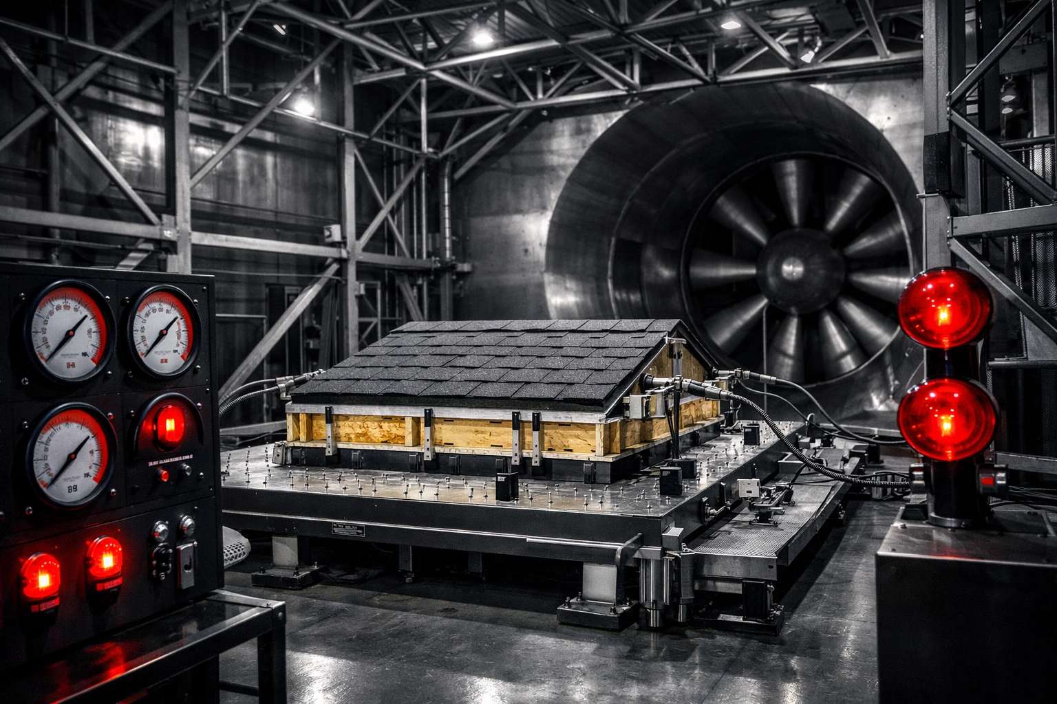 FM Global wind tunnel testing commercial roof assembly for wind resistance ratings