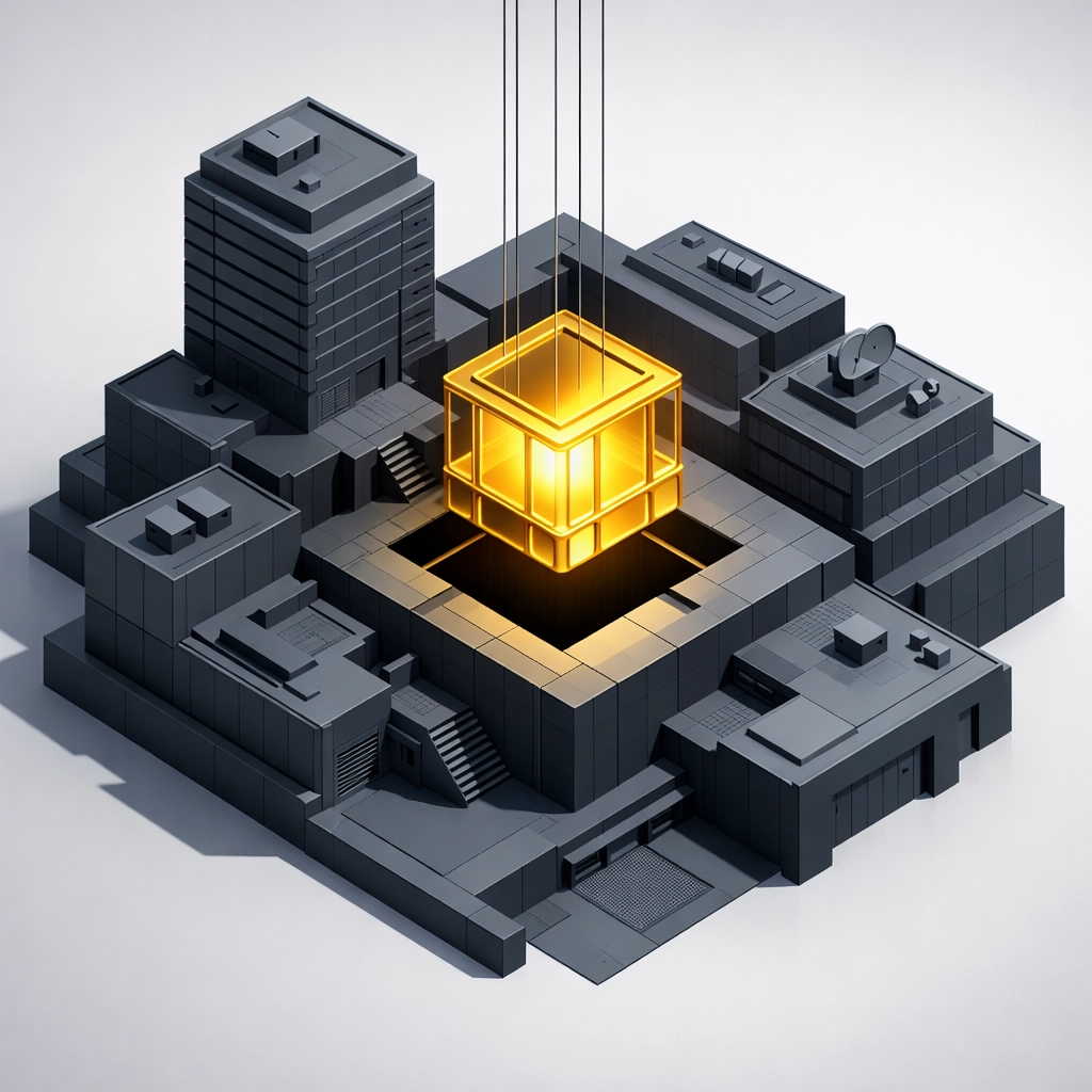 A fractional expert module being integrated into a corporate building as a plug-and-play leadership solution.