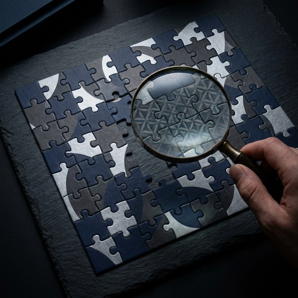 Puzzle pieces with overlapping patterns highlight the risk of illusionary diversification in an investment portfolio.