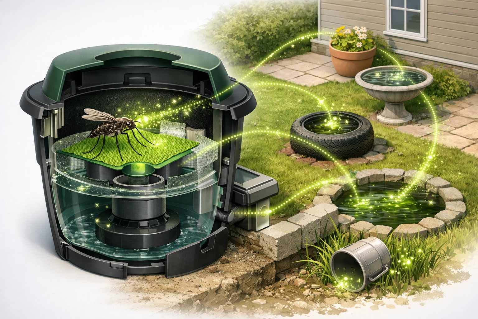 How In2Care mosquito control works spreading larvicide to multiple breeding sites