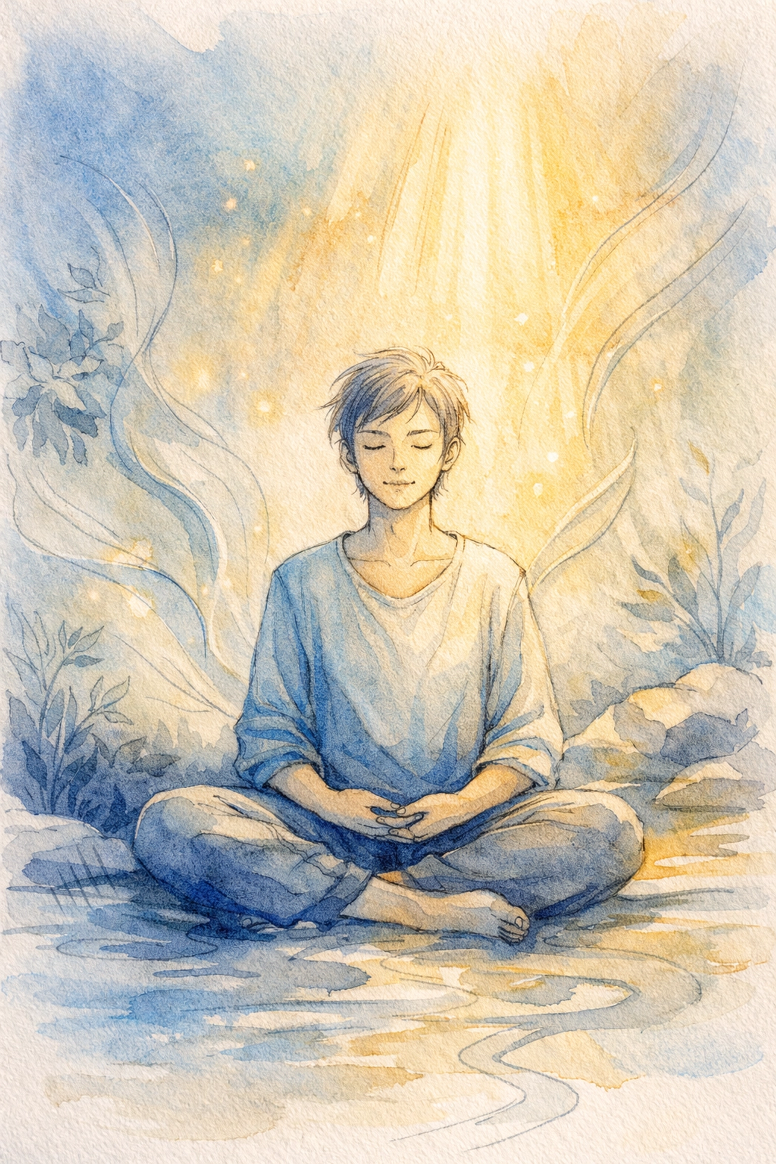 Person in peaceful reflection and prayer demonstrating self-awareness