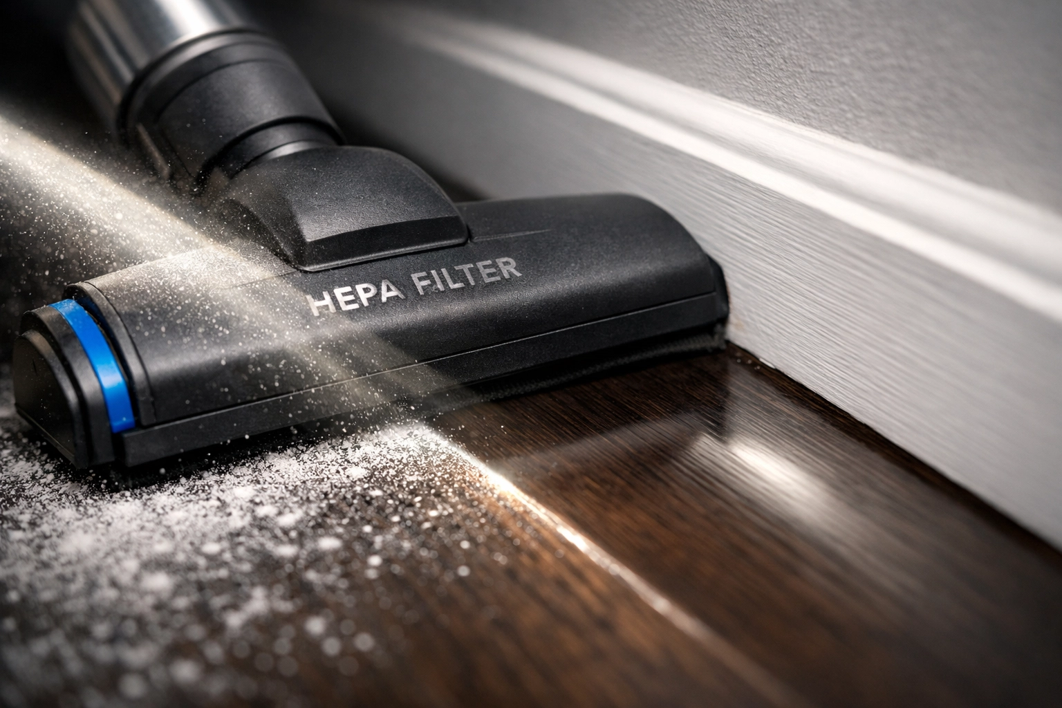 HEPA vacuum removing fine drywall dust during a professional post construction cleaning.