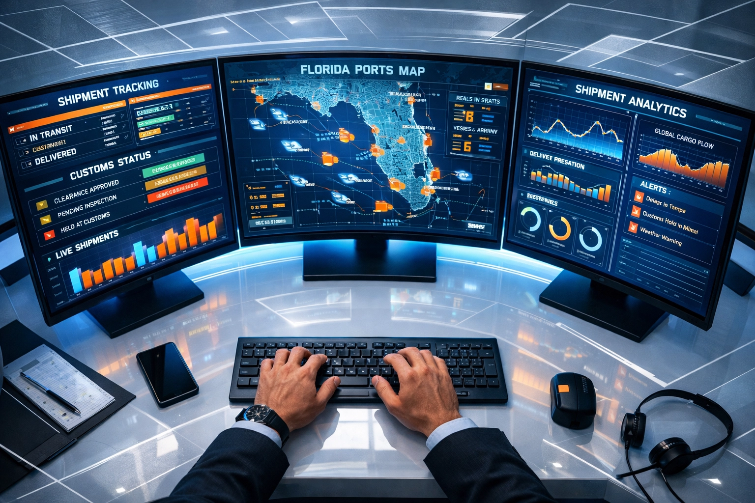 Real-time shipment tracking system used by customs broker companies in Florida