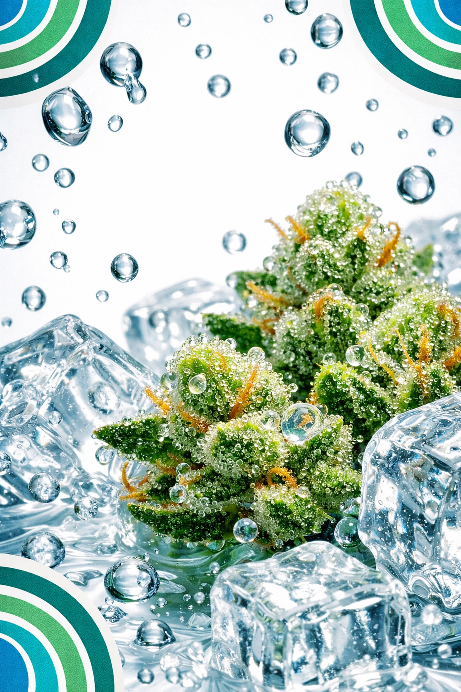 Ice water extraction THC process with pure cannabis trichomes and water droplets