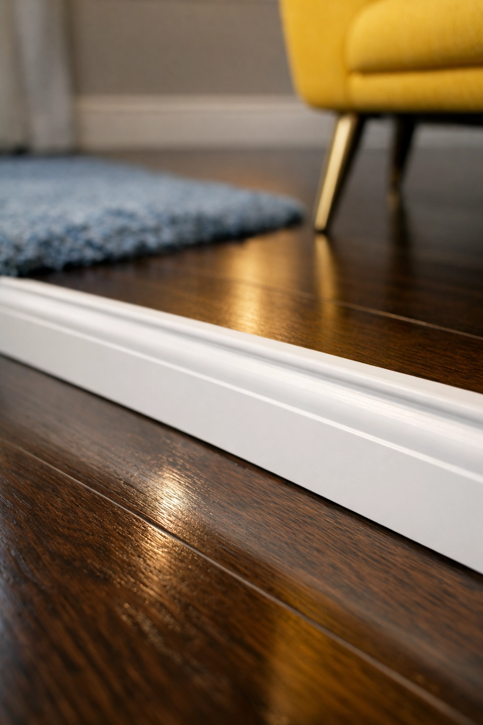 Dust-free polished hardwood floors and baseboards protected by consistent weekly house cleaning.