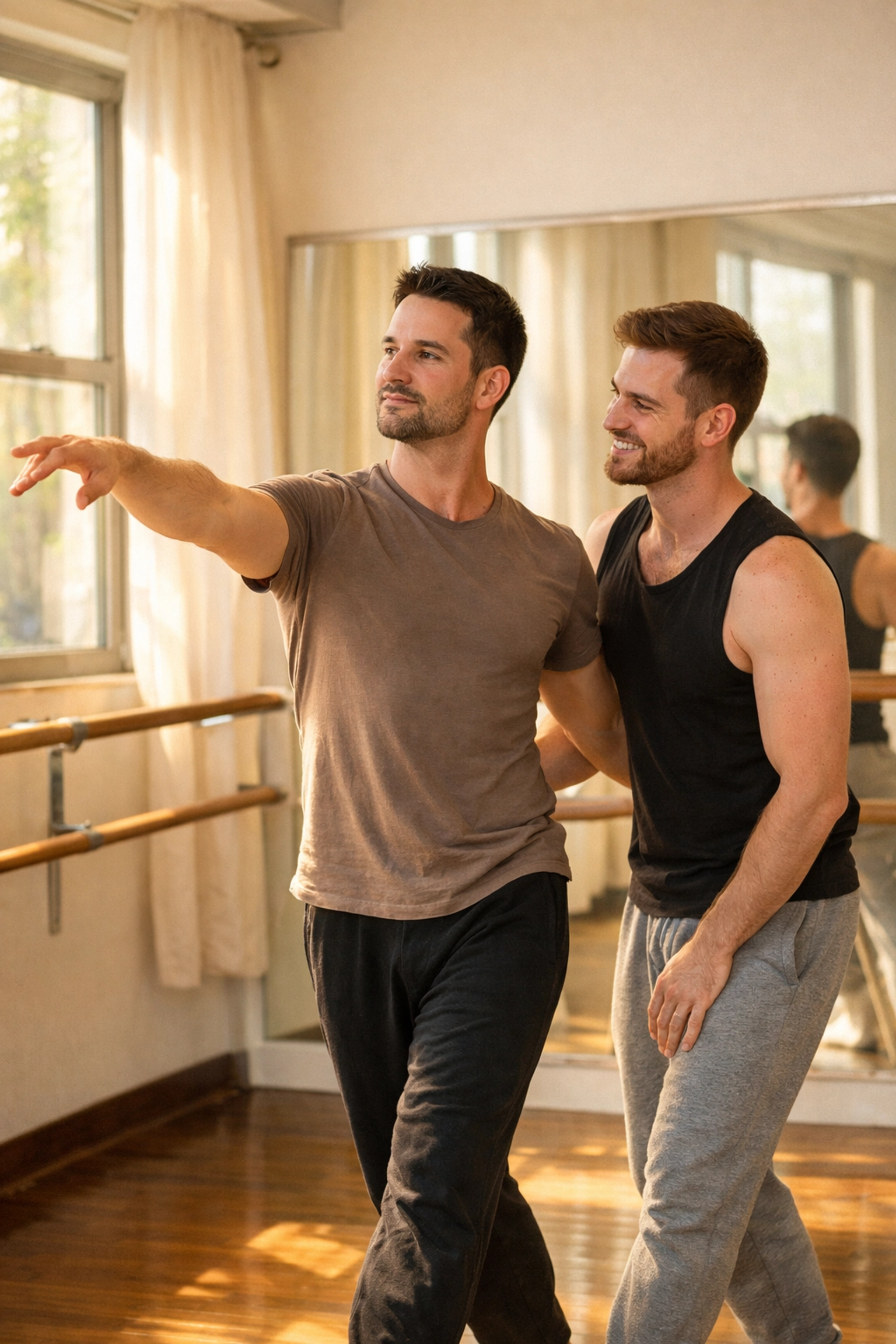 Male dance instructors teaching in studio - gay romance dance academy stories