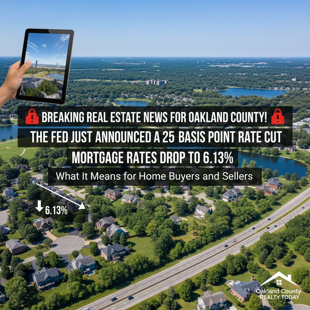 Breaking news about Fed rate cut impacting Oakland County real estate market with mortgage rates dropping to 6.13 percent