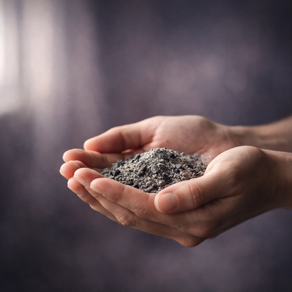 Hands holding ashes for Ash Wednesday marking the start of Lenten season of reflection