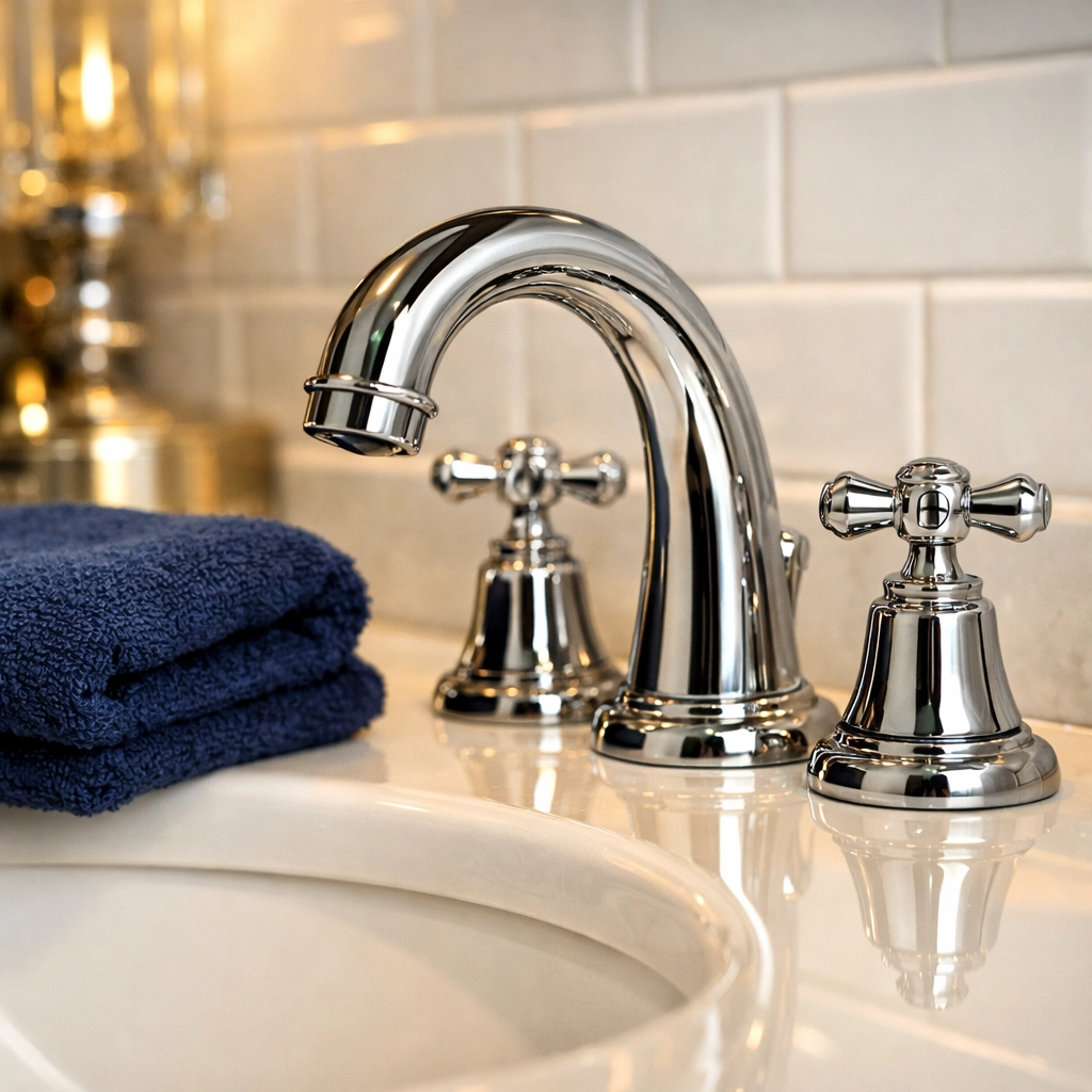 Detailed view of a sparkling luxury bathroom vanity following a deep cleaning Franklin service.