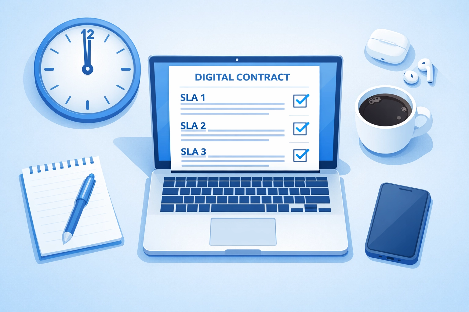 Service level agreement document showing 24/7 managed IT support coverage and response times