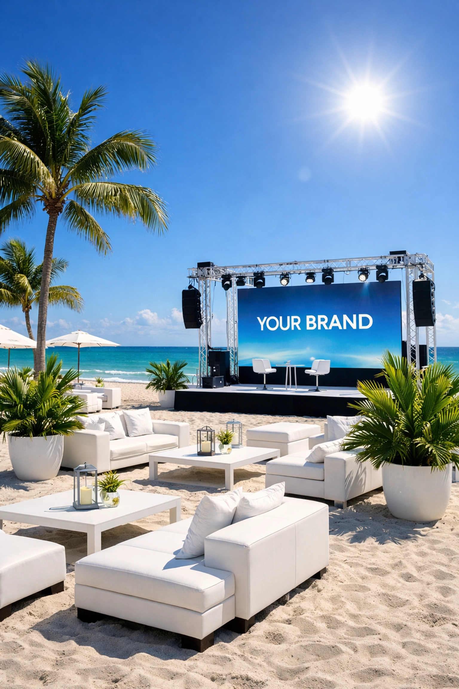 Luxury brand photography for a corporate activation event on the beach in Miami South Beach.