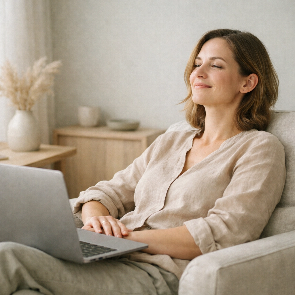 Professional woman leader resting in a calm office to manage decision fatigue and the invisible load.