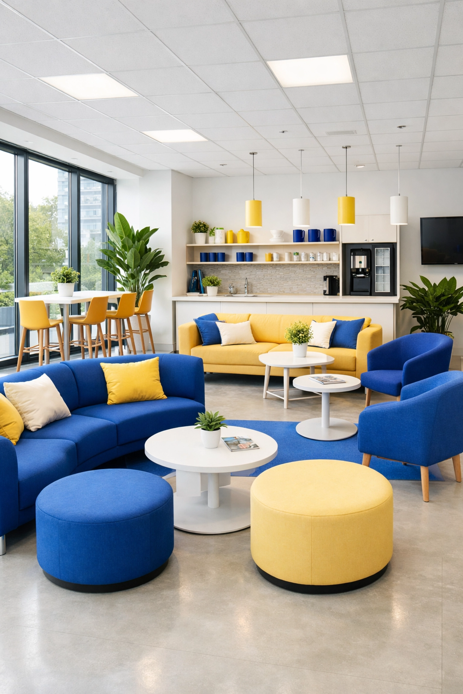 Impeccably maintained employee lounge in Beverly, MA, illustrating high-quality commercial cleaning and eco-friendly results.