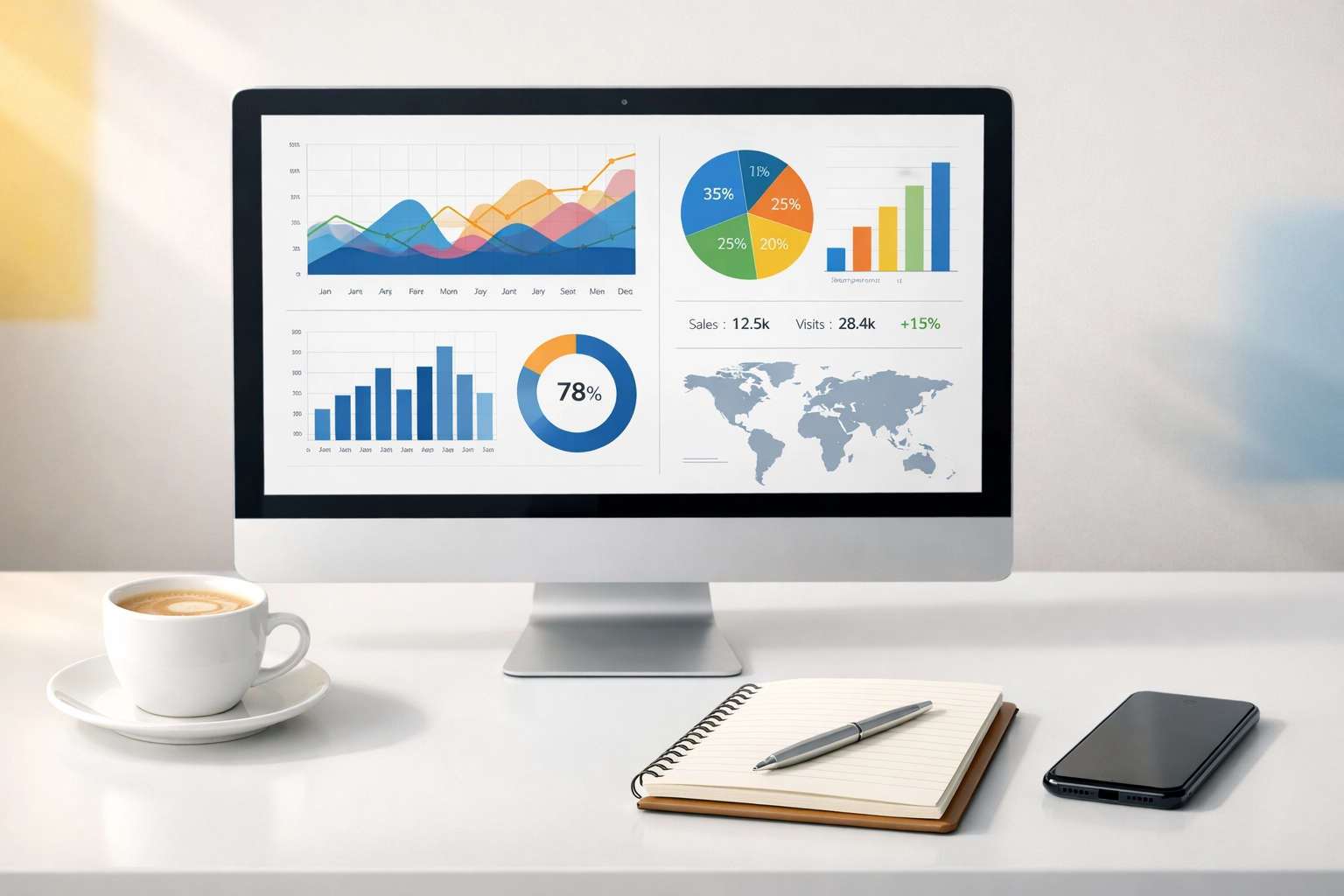 Modern workspace showing AI fundraising dashboard with donor analytics and engagement data